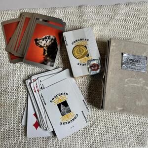 Vintage Congress Bridge Playing Cards Double Deck Dog Portrait Set Boxed Case